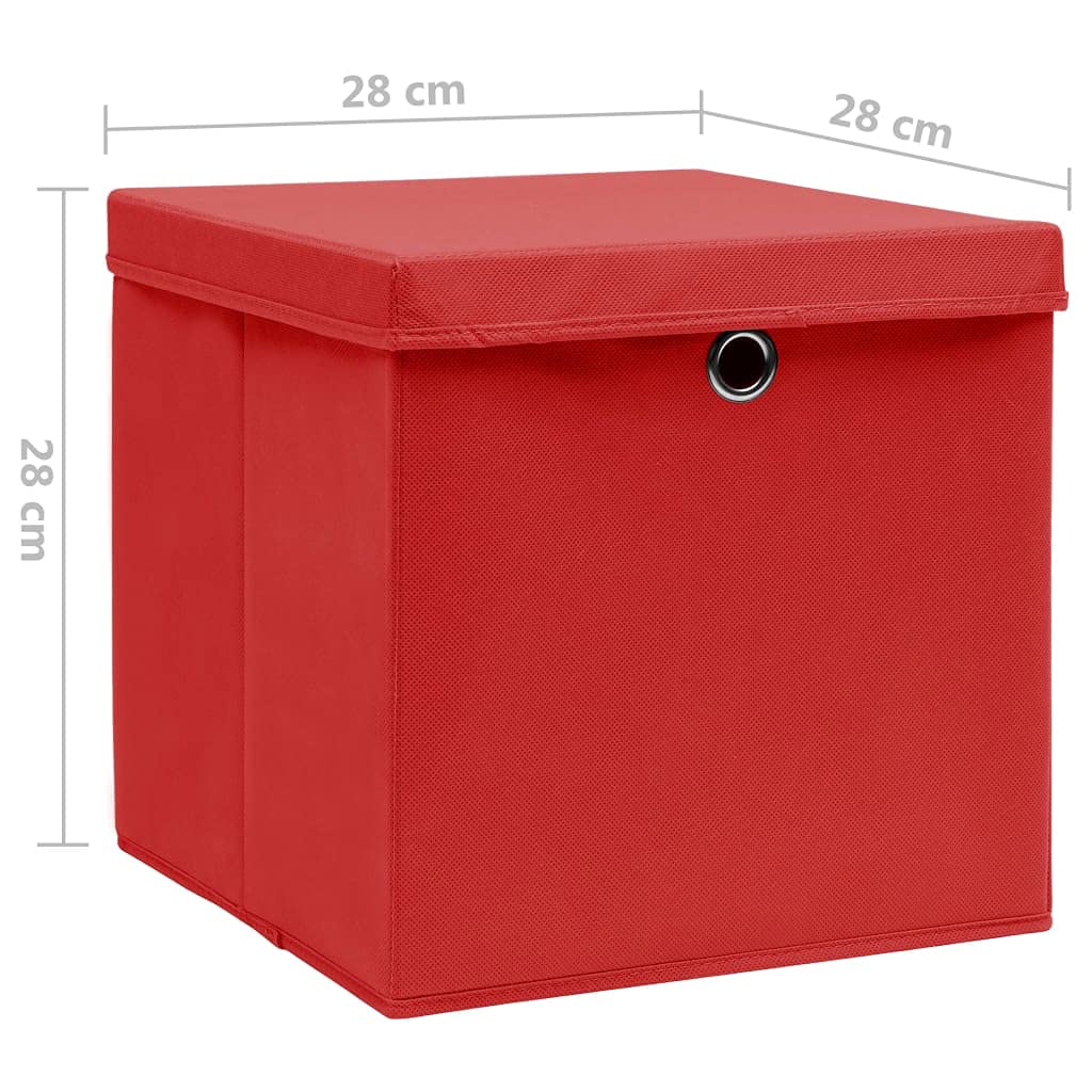 vidaXL 10x Aufbewahrungsbox mit Deckeln Zusammenklappbar Spielkiste Regalkorb Faltkiste Korb Kinderbox Box Kiste Faltbox 28x28x28cm Rot