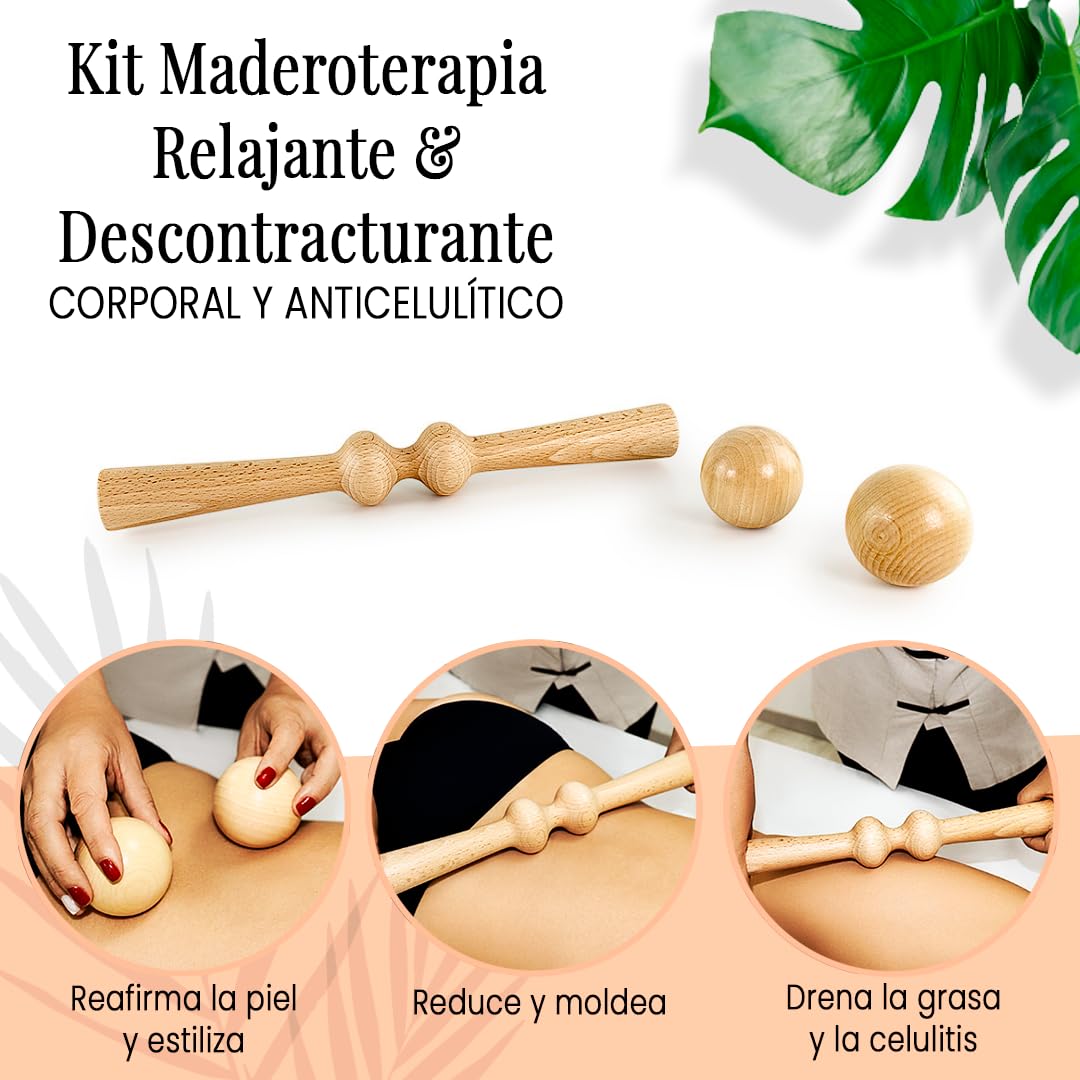 Kit Maderoterapia Relajante y Descontracturante | Maderoterapia | Ideal para masajes | Fabricados en Madera de Pino y Loto Natural I Diseñado por Maderoterapia Estética España
