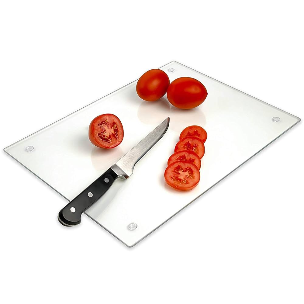 Glass Chopping Board 40x30cm PACK Of 2 : Clear Glass Worktop Saver For Kitchens - Durable, Hygienic Glass Worktop Savers - Scratch-Resistant, Heat- Proof, Easy-Clean: Chopping Boards