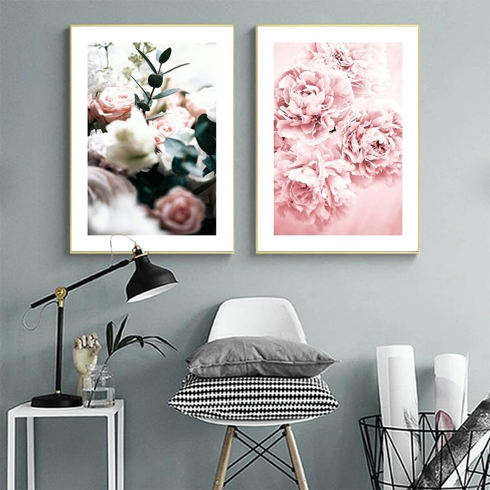 WBYZAC 2 Pieces-Pink Flower Wall Art Abstract Art Prints Canvas Poster Nordic Minimalist Print Painting Picture for Living Kitchen Room Decor-50 * 70cm (No Frame)