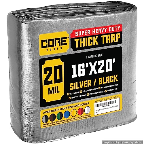 Core Tarps Extreme Heavy Duty 20 Mil Tarp Cover, Waterproof, UV Resistant, Rip and Tear Proof, Poly Tarpaulin with Reinforced Edges for Roof, Camping, Patio, Pool, Boat (Silver/Black 16 X 20)