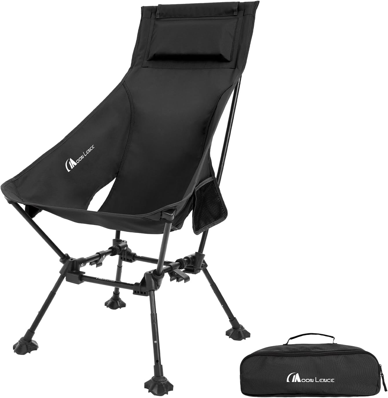 MOON LENCE Folding Portable High Back Camping Chairs for Adults, Adjustable Oversize Lightweight for Beach Hunting Hiking Backpacking (Black with Anti-Sinking Feet) MOON LENCE Folding Portable High Back Camping Chairs for Adults, Adjustable Oversize Lightweight for Beach Hunting Hiking Backpacking (Black with Anti-Sinking Feet)