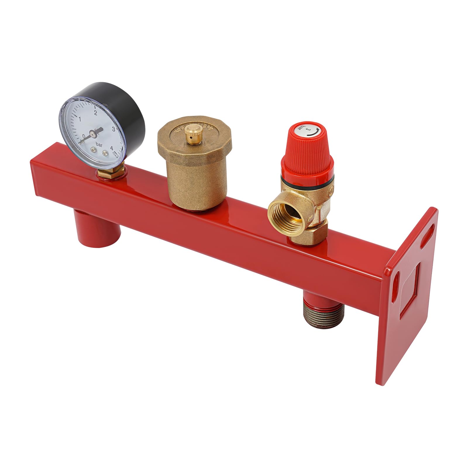 Gruppo di sicurezza per caldaia 27 x 14,4 cm, gruppo di collegamento con manometro, valvola di sfiato automatica, valvola di sicurezza, ferro zincato, per meccanismi chiusi come riscaldamento