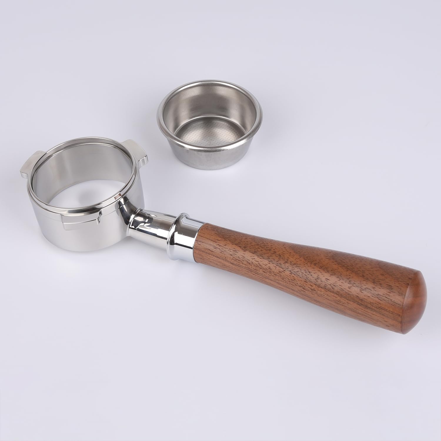 CAPFEI Portafiltro sin fondo, 54 mm, compatible con Sage/Breville Barista Express, Pro, Touch e Impress | Hebilla en T Mango de nogal