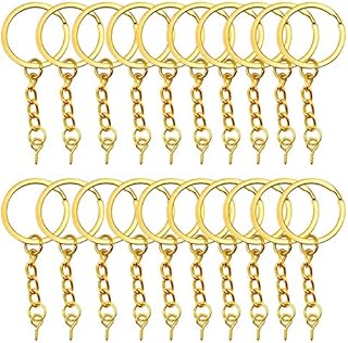 YapitHome 60 Pcs Golden Chain Split Metal Key Rings Key Rings and Chain Jump Rings Key Chains with Screw Eye Pin Suitable for Pendants, Key Rings etc-2