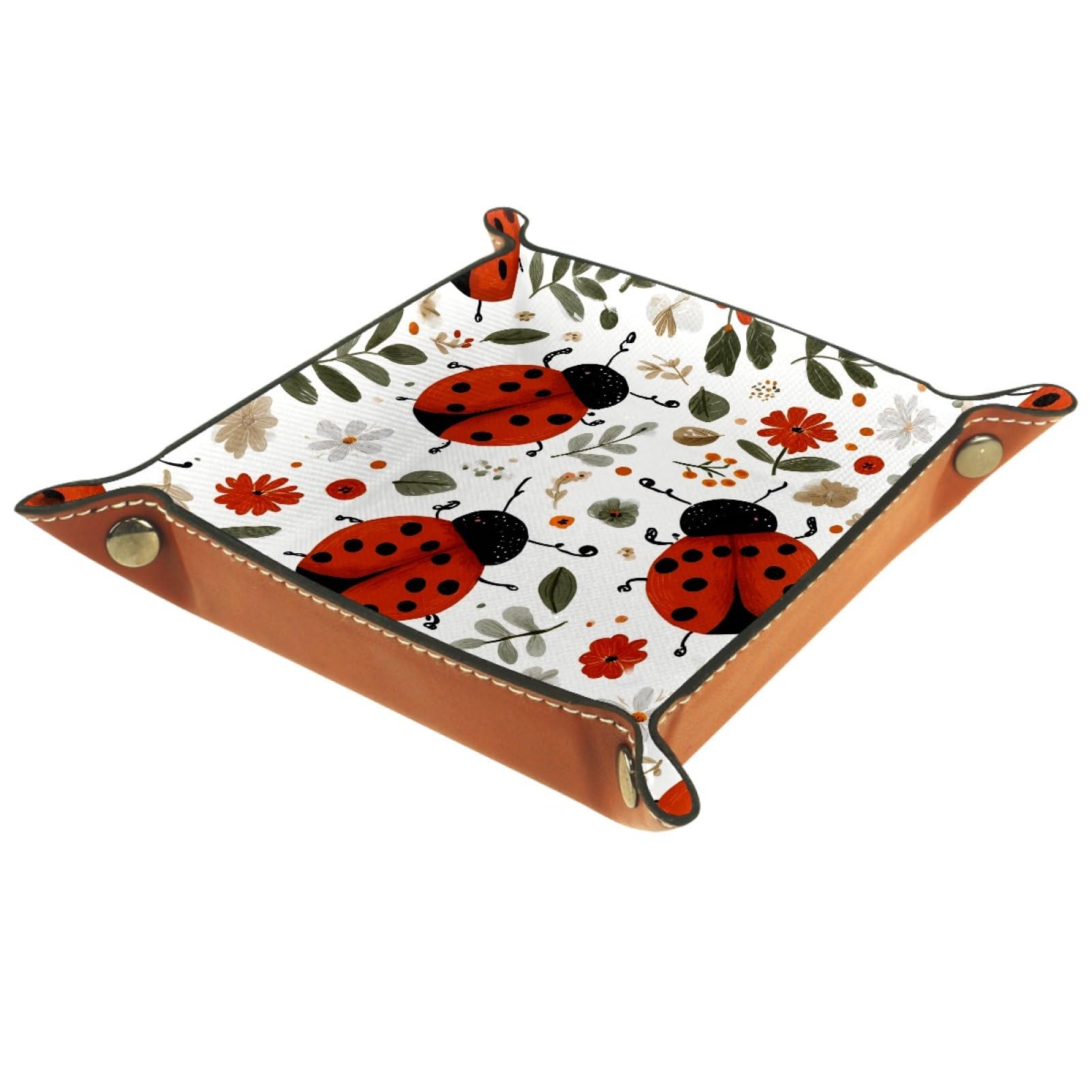 VAPOKF Ladybug Portable Folding Dice Rolling Tray, Microfiber Leather Dice Holder for Dice Games Like RPG, DND and Other Table Games