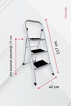 3 Basamaklı Beyaz Çelik Merdiven - Ekstra Güçlü Gövde - Kalın Profil