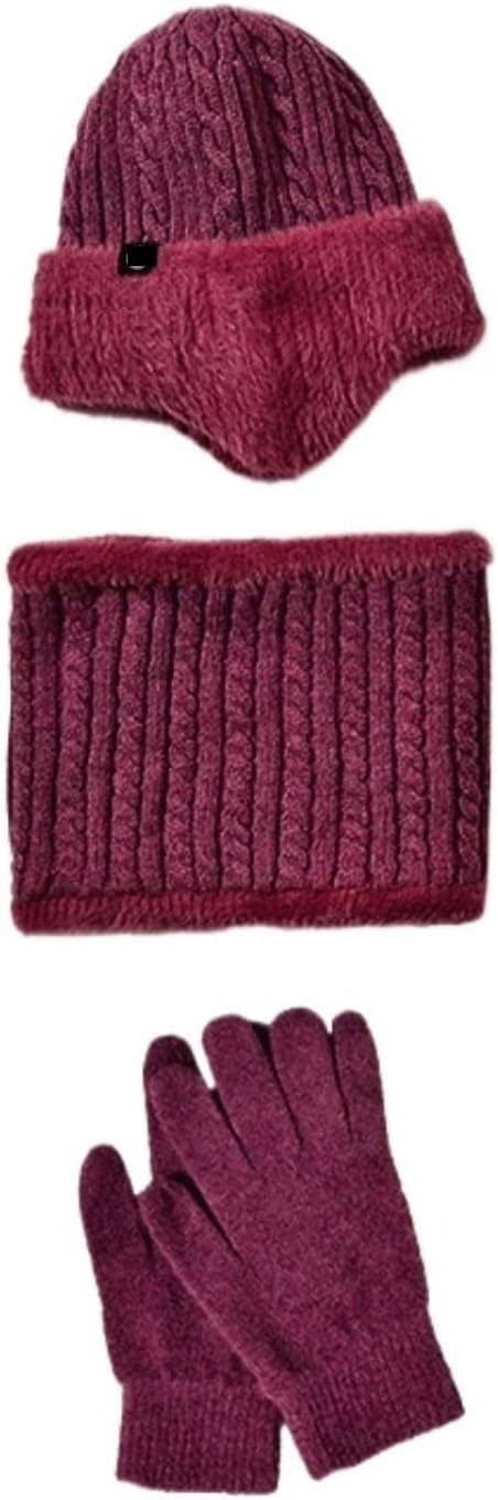 Winter Hat Scarf Gloves Warm Hats Scarves and Gloves with Extra Elasticity and Thickness for Cold Weather(Black)