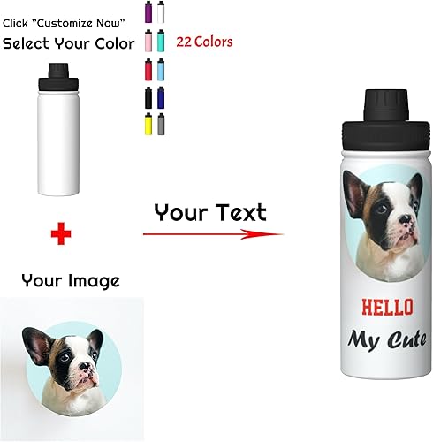 Miniatura 3 de Botella de agua aislada personalizada de 18 onzas, botellas de agua personalizadas de acero inoxidable con nombre de logotipo, diseño de tu propia