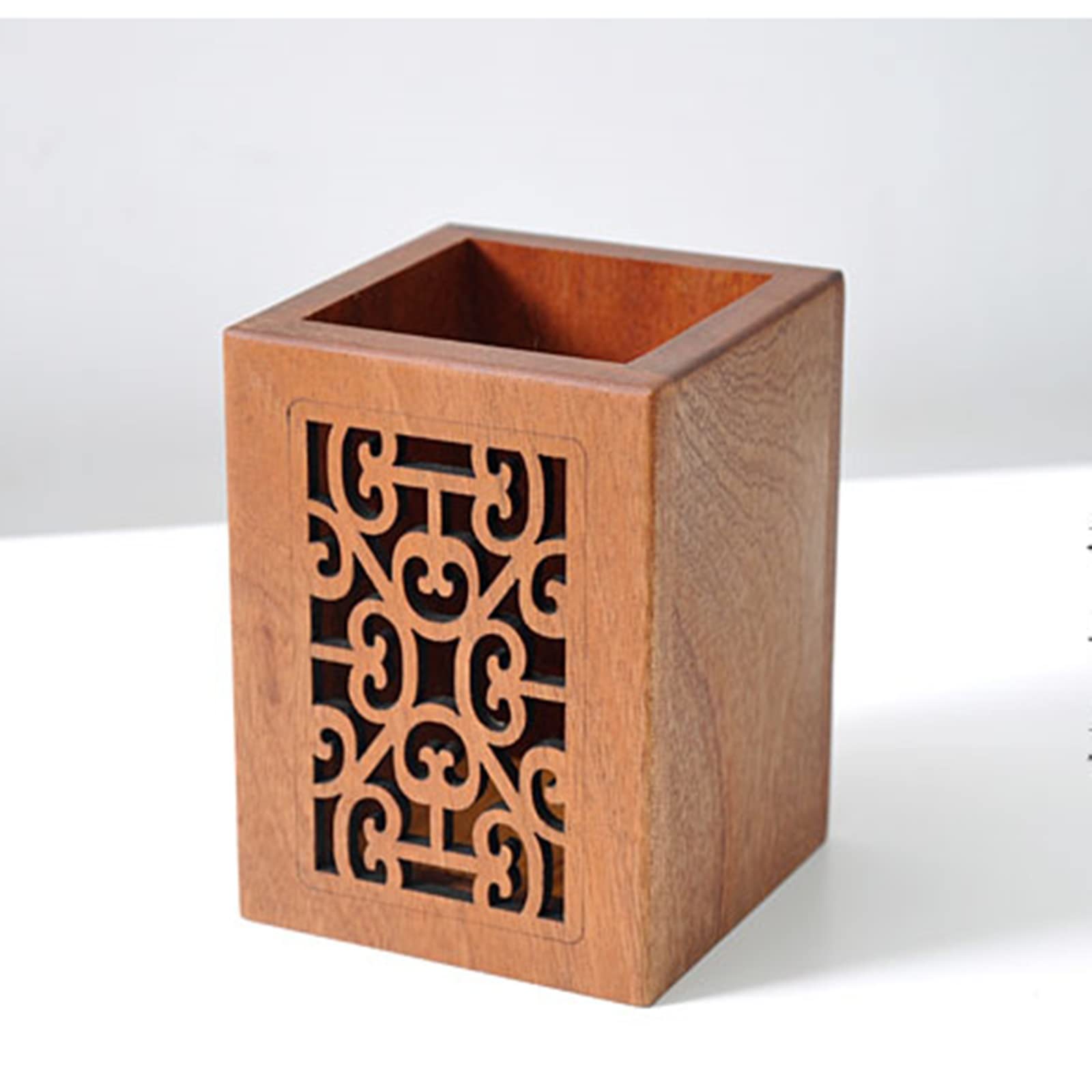 Portalápices de Madera, Caja de Almacenamiento de Escritorio, Organizador Sencillo para Oficina y Escuela (marrón, 8 x 8 x 10,5 cm)