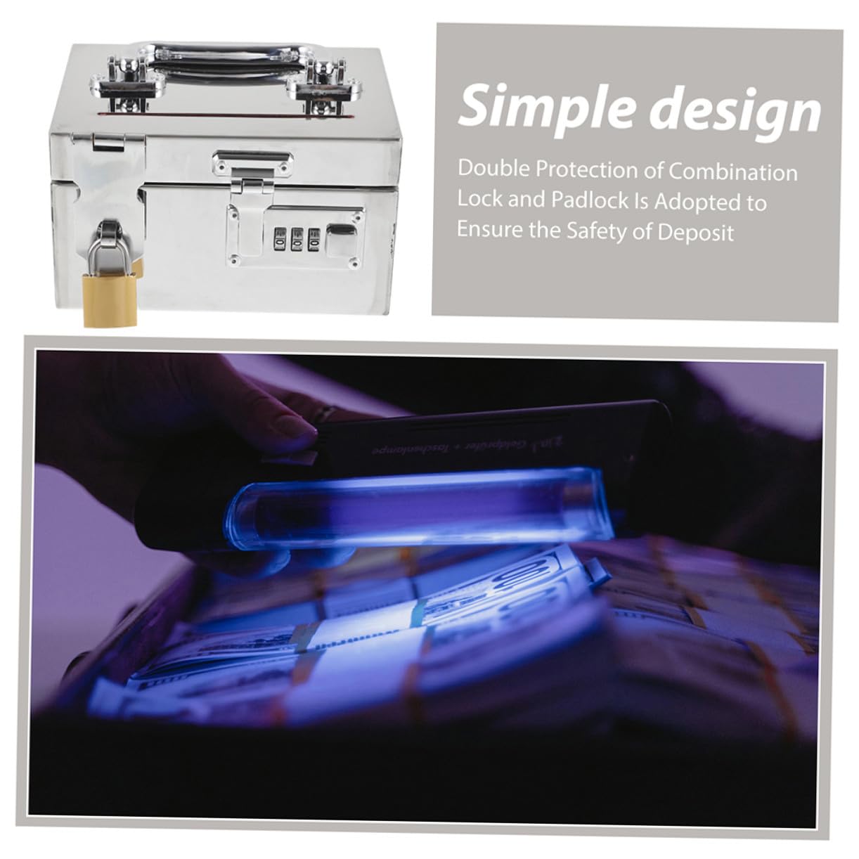 Boîte à Monnaie et Grosse Capacité avec Double Protection Argenté en Acier Inoxydable Tirelire Multifonctionnelle Sécurisée pour Maison et Bureau