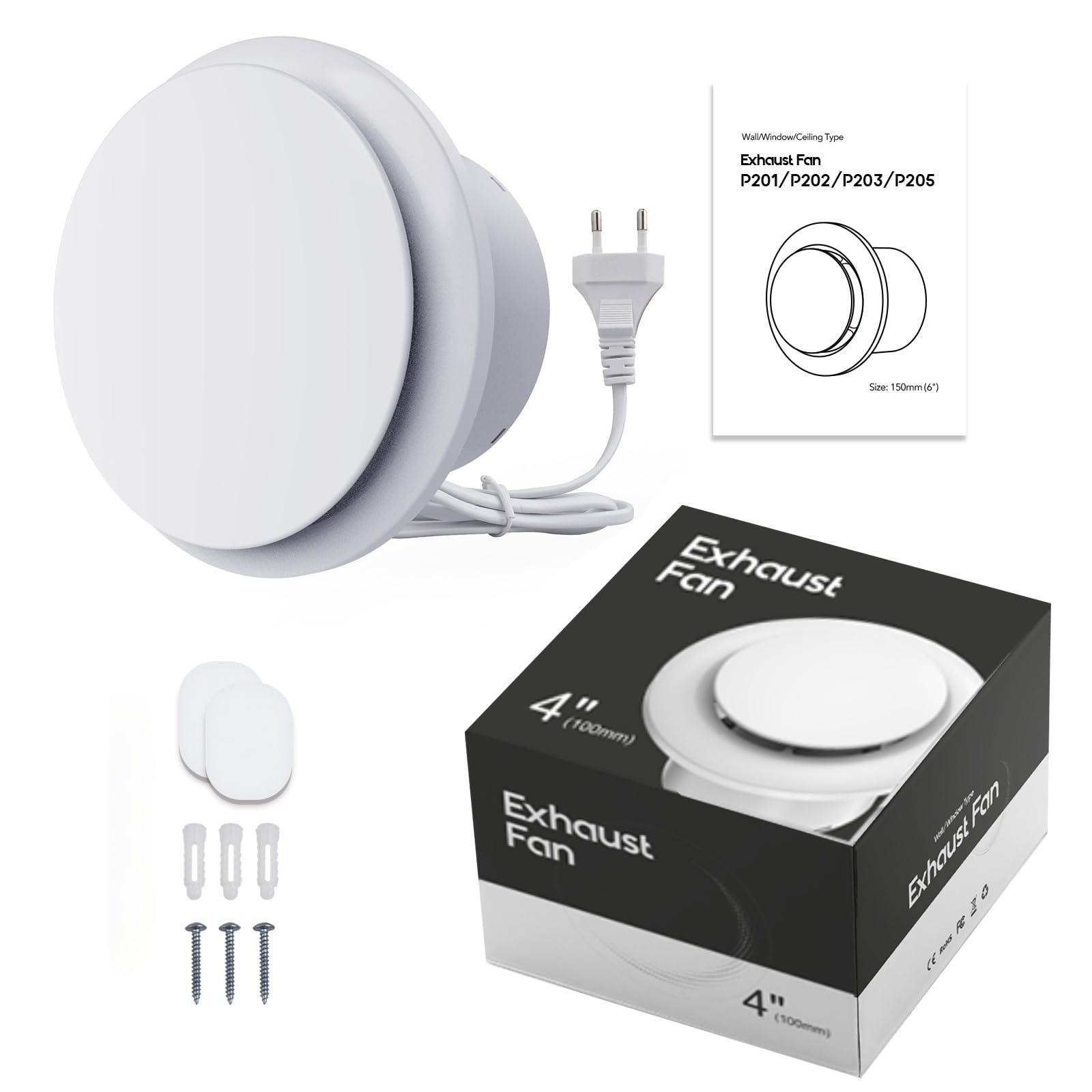 100mm Extracteur d'air 130m³/h 12W, Fonctionnement silencieux Ventilateur d'extraction à fort débit d'air, Économe en énergie, Pour Salle de Bain, Cuisine,toilettes, Serres,Tentes (4 inch)