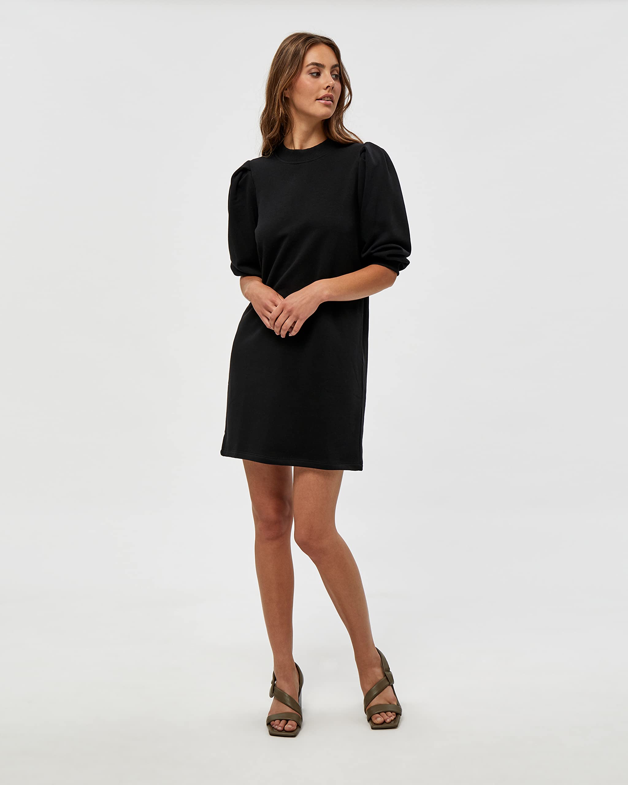 Minus Mika Puff sukienka z rękawami 3/4 | sukienka damska na jesień elegancka, 100 czarny., XS
