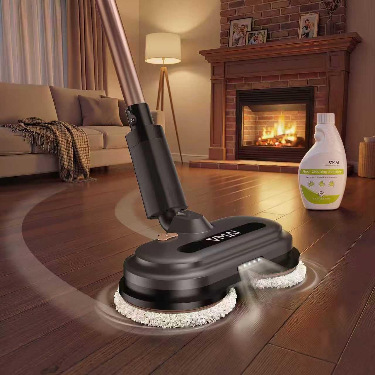 Mopa eléctrica inalámbrica, limpiador eléctrico de pisos con pulverizador de agua y faros LED, hasta 60 minutos de duración, potente fregona giratoria con tubo extensible, autopropulsada, solución de