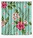 LB Hawaiian Tropical Leaves Shower Curtain Watercolor Palm Leaf Hibiscus Plumeria Flowers Floral Shower Curtains for Bathroom Waterproof Fabric Curtain Sets with Hooks,72 x 72 Inch