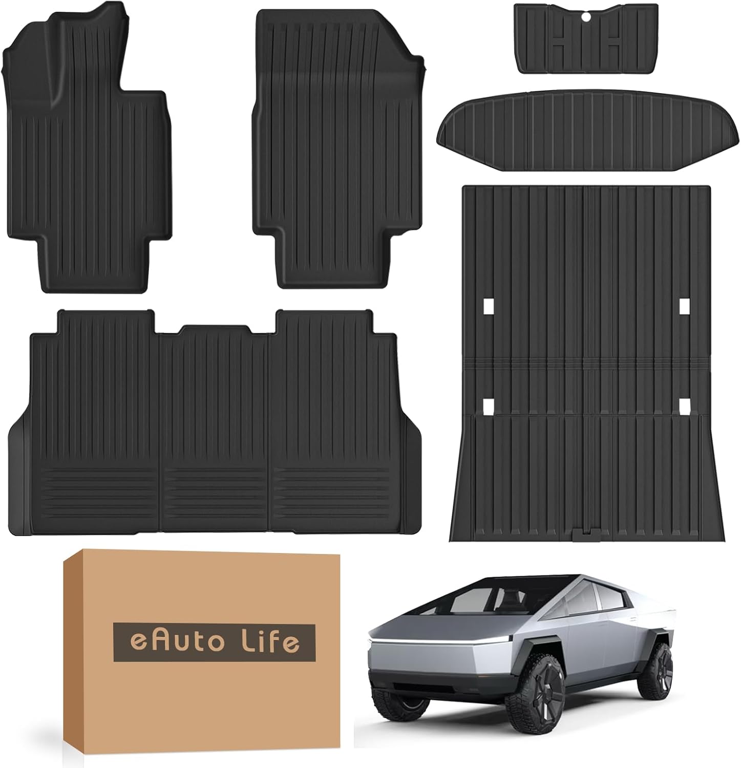 Custom-Fit TPE Floor Mats Set for 2024 Tesla Cybertruck - | 6Pcs Heavy-Duty All-Weather Liner | Odorless Protection for Front, Rear & Cargo Mat| Black Accessories for Cybertruck Trunk Bed Mat CyberTruck Floor Liners 6pcs