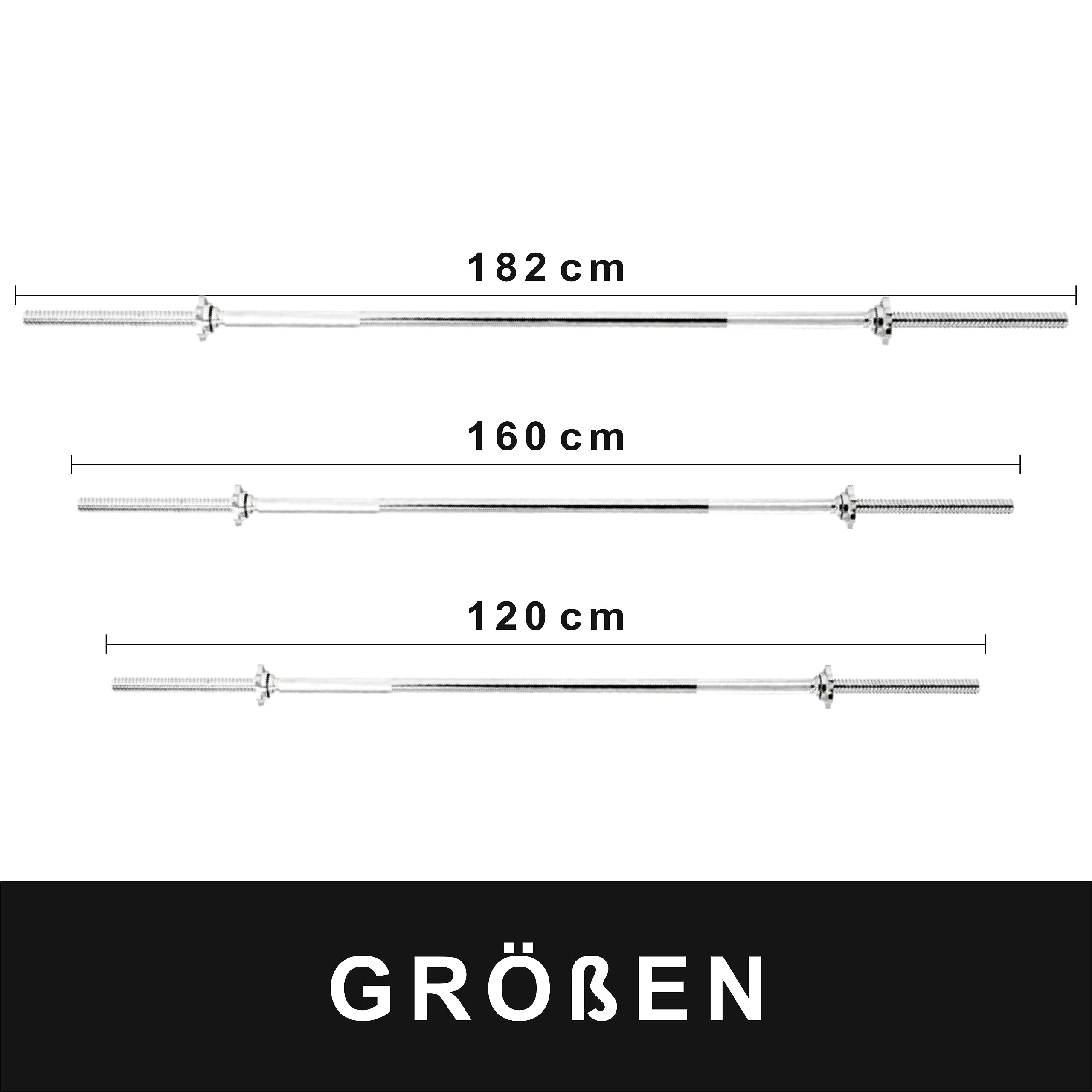Lisaro Langhantelstange mit Sternverschlüssen 120/160/182cm-Standardnorm gerändelt und verchromt, Scheibenaufnahme Ø 30mm, Profi Langhantelstange, Muskelaufbau, Gewichtheben, Kniebeugen,