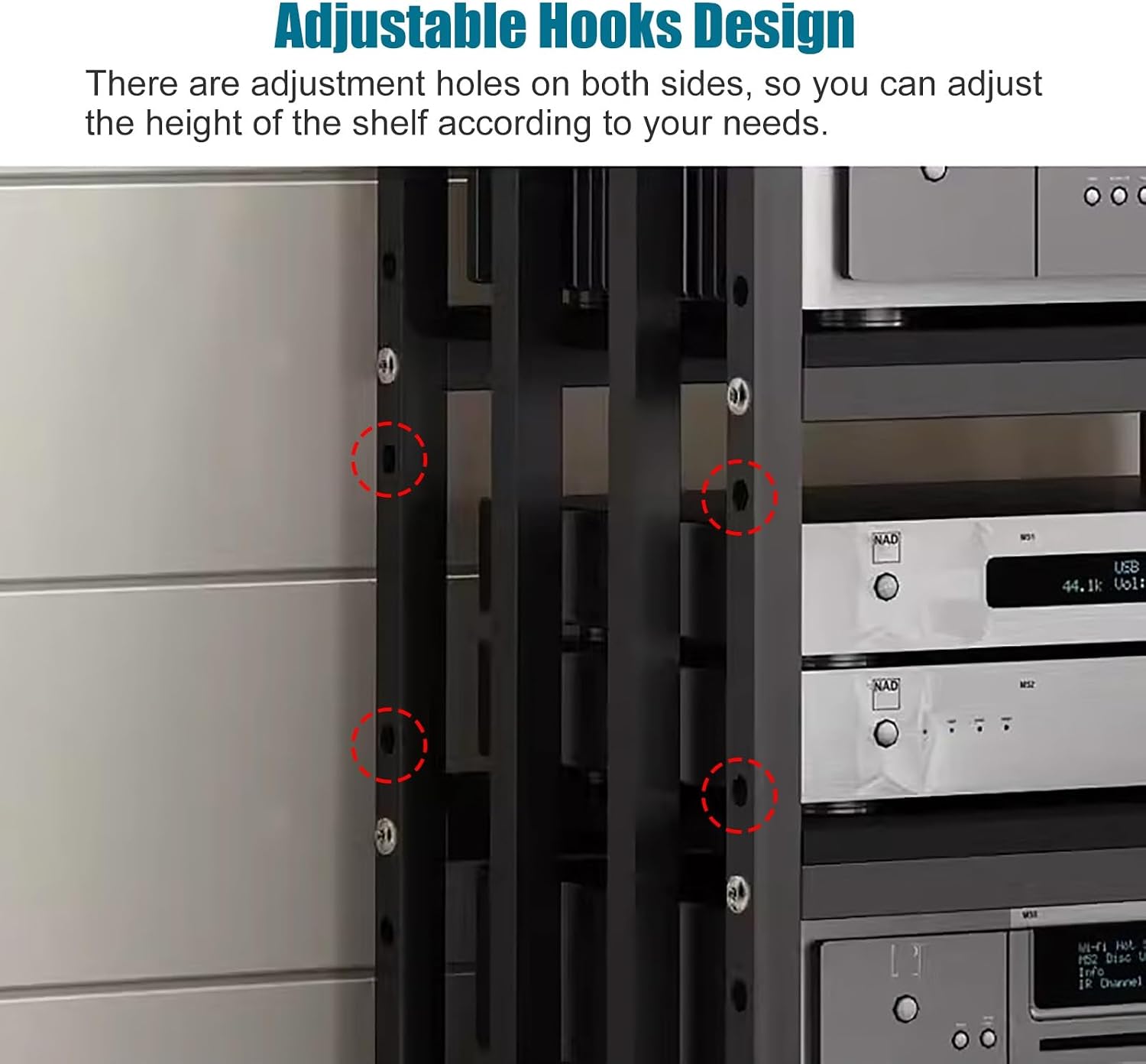 Heavy Duty 4 Tier Audio-Video Media Stand with Height-Adjustable Shelf, Floor-Standing Modern Stereo Racks and Stands Entertainment Stereo Components Organizer (Color : Bla
