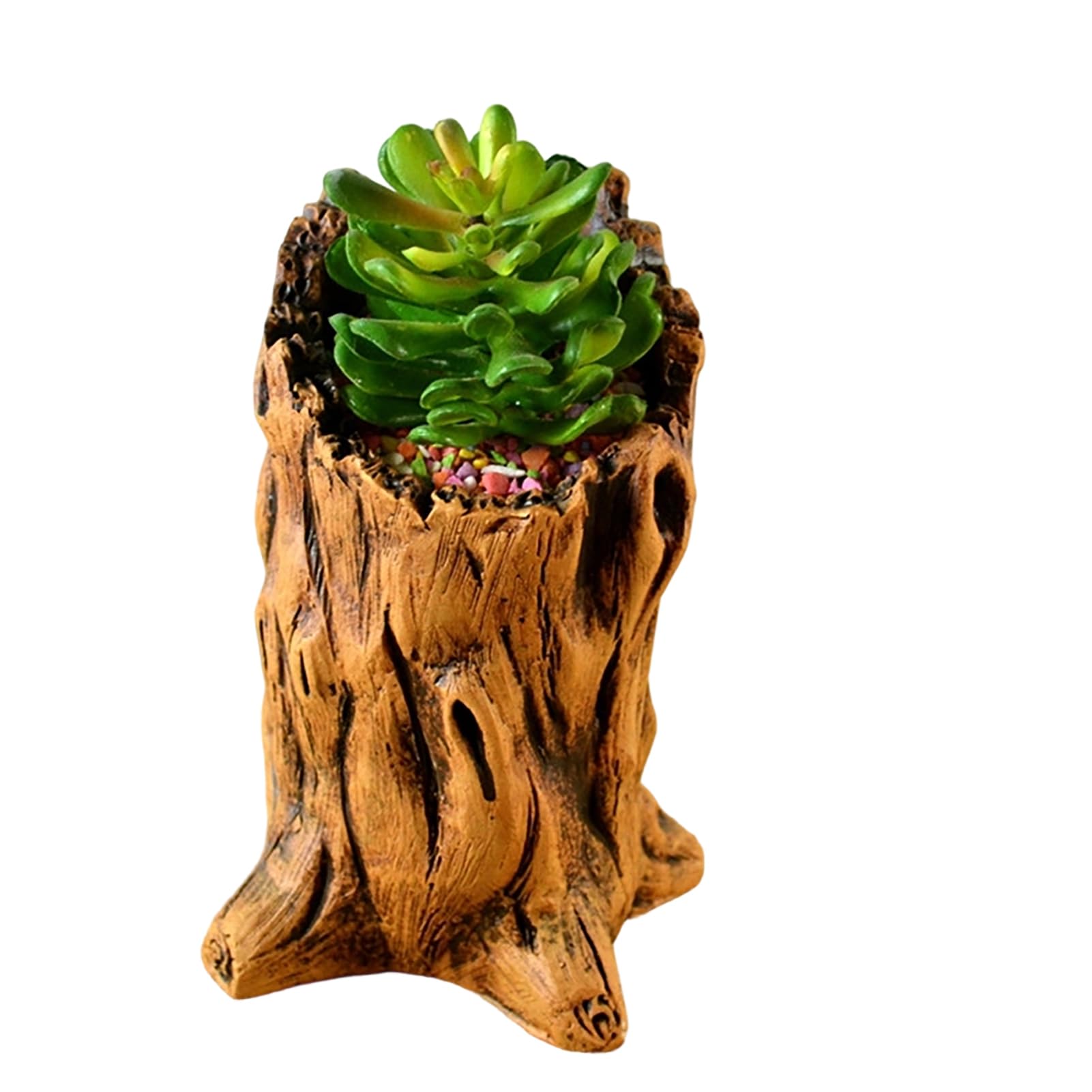 Flowerpot Hand-Painted Old Tree Stump Shape Outdoor Garden Planter Cement Texture Plant Container