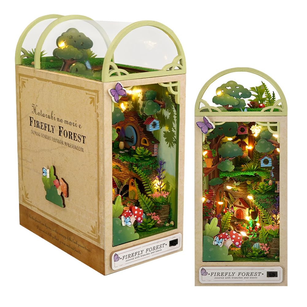 DIY Book Nook Kit,Book Nook Kits for Adults,3D Wooden Puzzle Miniature House Bookends Nook Book mini house building kit Home Decor Gift for Adults