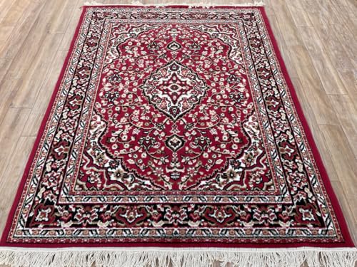 Image of TTC THREAD & TEXTURE CARPET Traditional Comfort: Power-Loomed Carpets for Living Room- Every Space Area Rug Color Red Size 4x5.5 Feet (110x173cm)