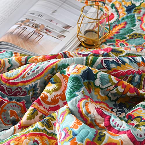 Visimisi Cotton Bedspread Quilt Sets, Reversible Bedding Coverlet Sets Comforter, Gorgeous Red Floral Paisley Bedspread, Queen Size #TOP6