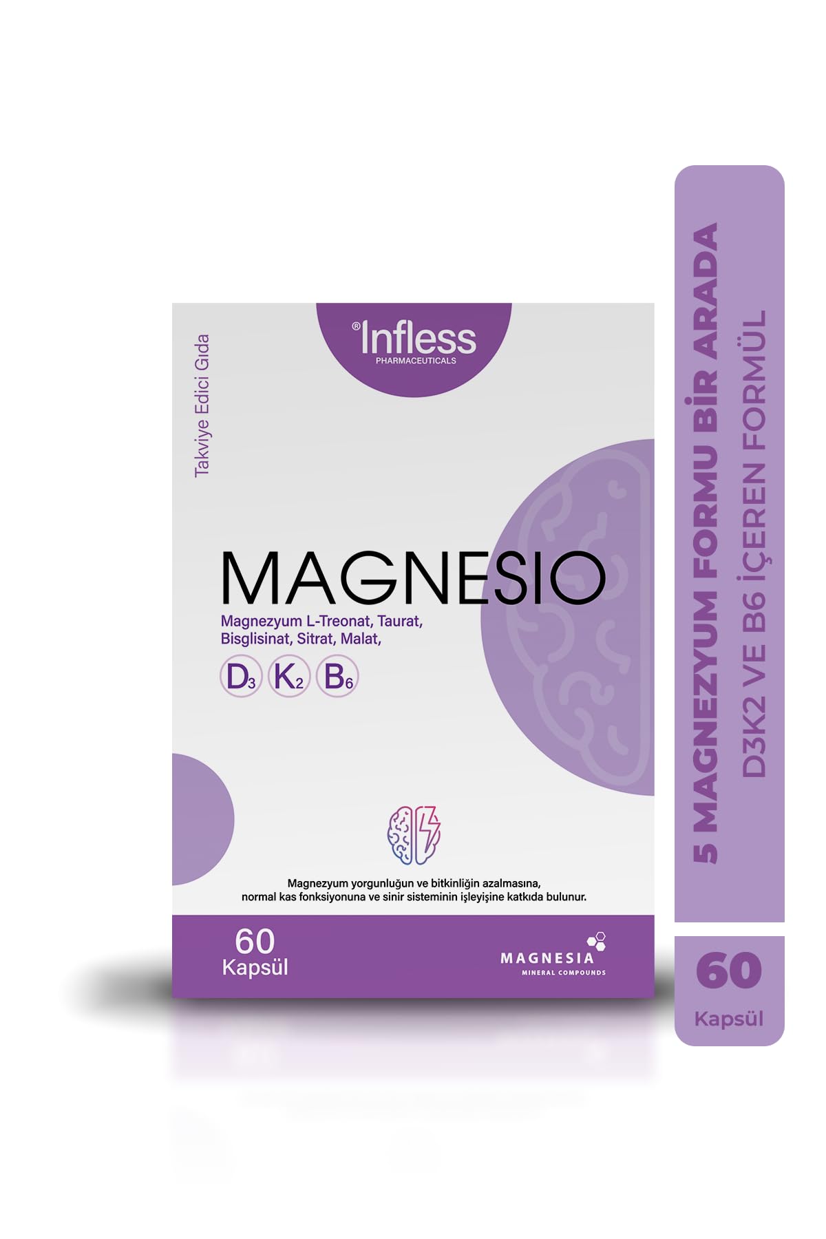 Magnesio, Magnezyum Kompleks Glisinat, Malat, Taurinat, Sitrat, B6 Ve D3k2 Vitamin Içeren Kapsül