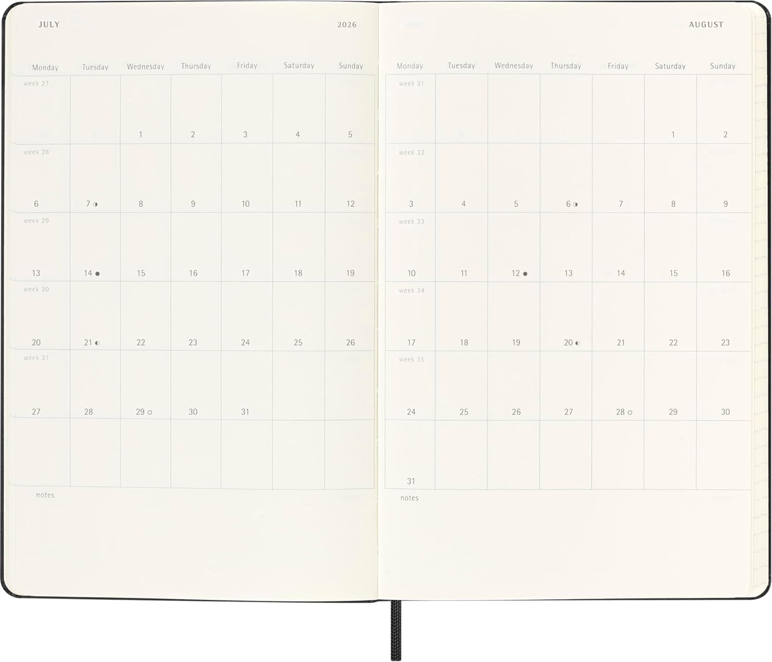 Moleskine Classic 18 Month 2025-2026 Weekly Planner, Hard Cover, Large (5" x 8.25"), Black, 208 pages