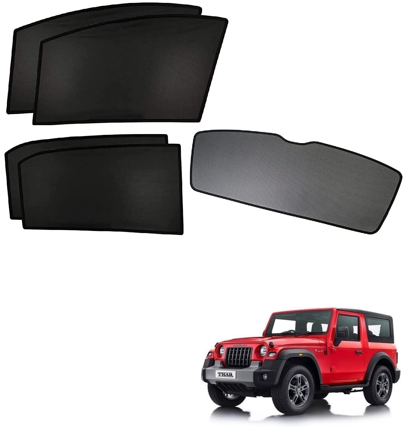 Kozdiko Car Sun Shade Z-Black Non Magnetic Fix Type Curtains with Dicky Compatible with Mahindra Thar (2021-Present)-image-32