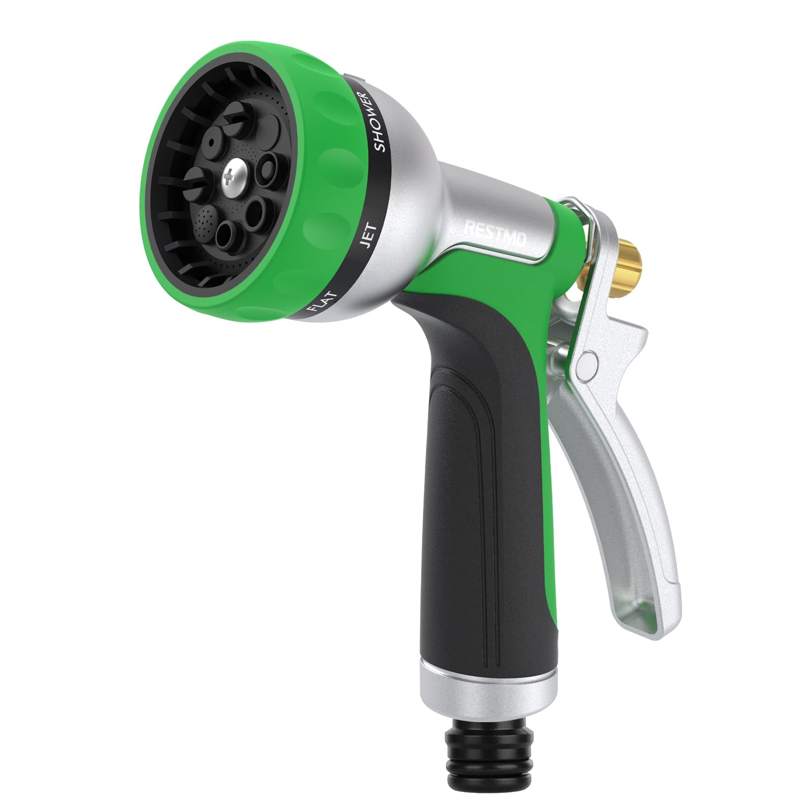 RESTMO Vollmetall Gartenbrause & Gartenspritze, Robust Handbrause Garten für ganzjährigen Outdoor-Gebrauch mit Arretierung & 7 Sprühbildern, für Rasen, Pflanzen, Auto, Terrasse