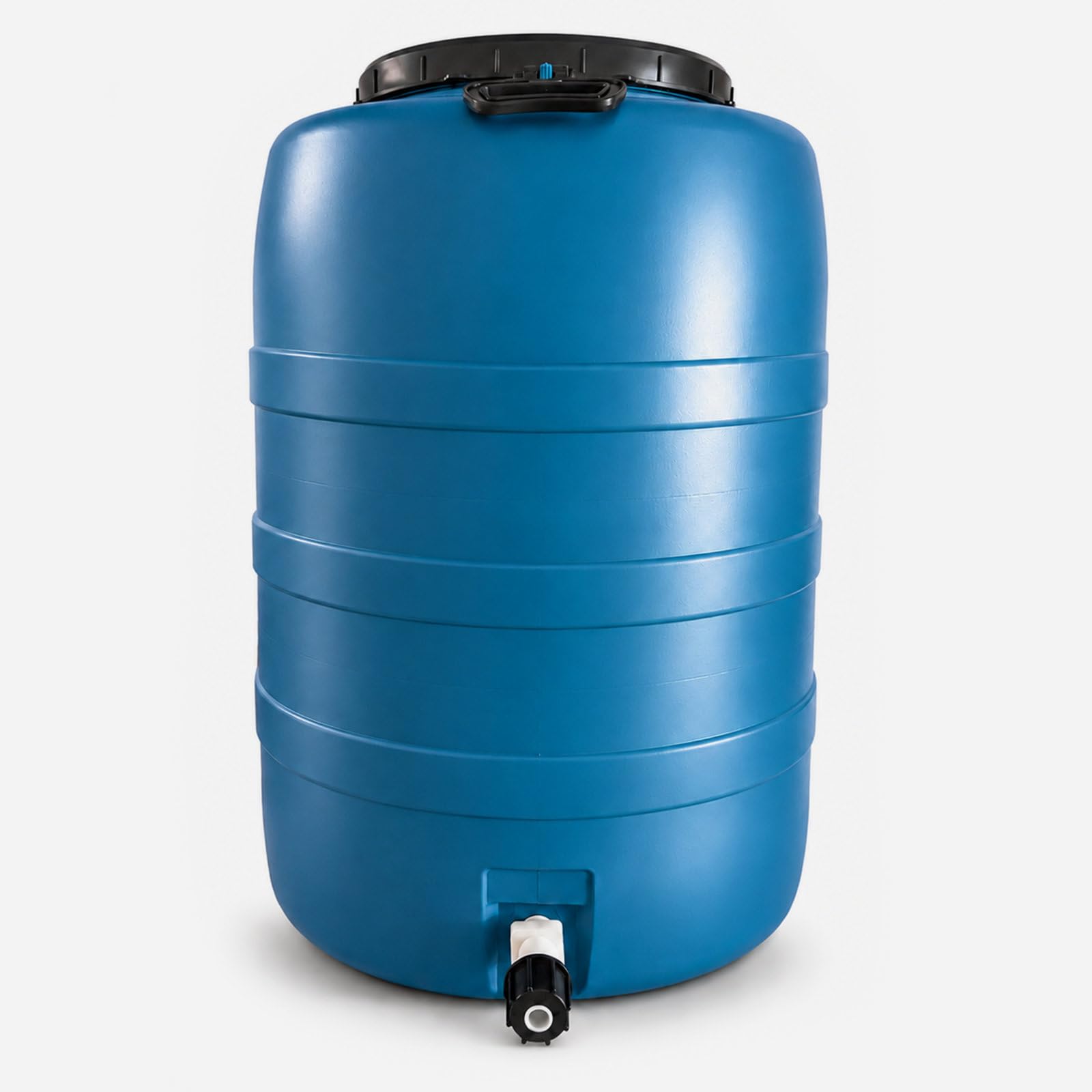 plasteo Barile con coperchio a vite, per alimenti (120 l, blu con rubinetto