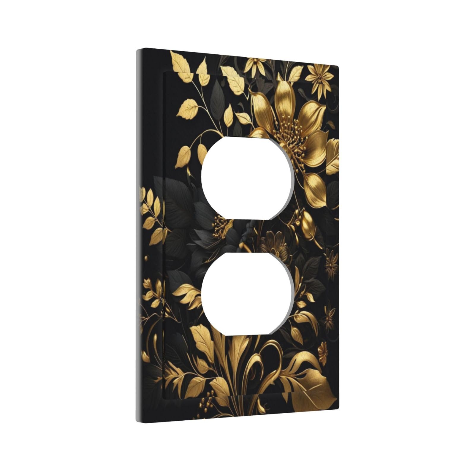 WUYOCHA Black Gold Flowers Leaves 1 Gang Rocker Single Decora Outlet Wall Plate Decorative Switchplate Faceplate GFCI Light Switch Covers for Home