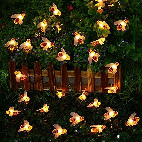 KINGCOO Honeybee String Lights, Waterproof 20FT 30Led Bumble Bee Shape Solar Powered Fairy String Lights for Outdoor Garden Summer Party Wedding Xmas Decoration (Warm White)