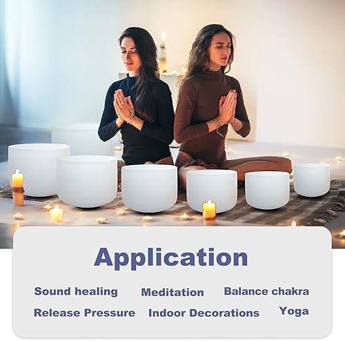 Miniatura 3 de CVNC 432HZ - Juego de 7 cuencos de cristal de cuarzo de chakra esmerilado de 6 a 12 pulgadas para sanación del sonido con 2 bolsas de transporte de
