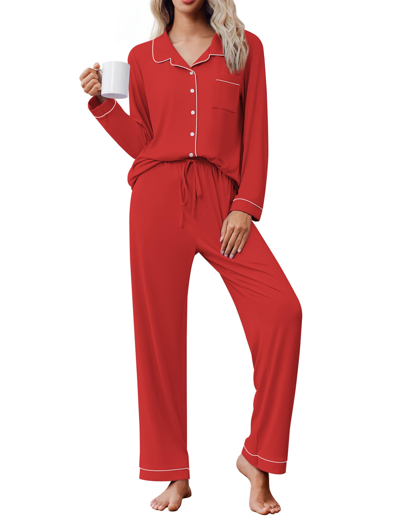 Pajama Sets Women Classic Long Sleeve Button Down Sleepwear Soft Pjs Lounge Sets