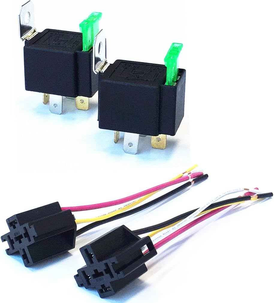 Qiorange 2 Pack 12V Fuse Relay Switch Harness Set - 30A ATO/ATC Blade Fuse, 4-Pin SPST Automotive Electrical Relays with Heavy Duty 14 AWG Wires (2 Set 12V/30A)