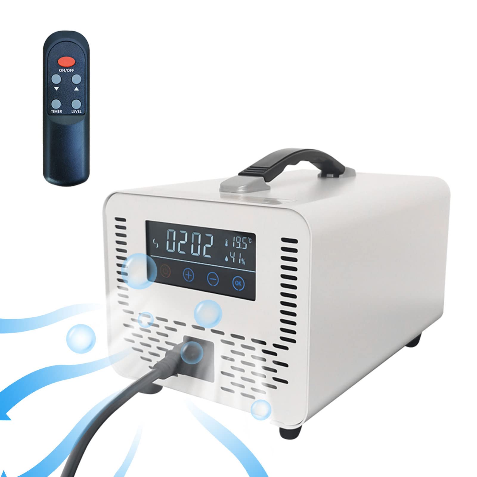 EMDPBD Generator ozonu z ekranem dotykowym, przemysłowy oczyszczacz powietrza O3 z pilotem zdalnego sterowania 40000 mg/h, komercyjny dezodoryzator sterylizator do pokojów, dymu, samochodów i zwierząt domowych - wtyczka brytyjska, biały