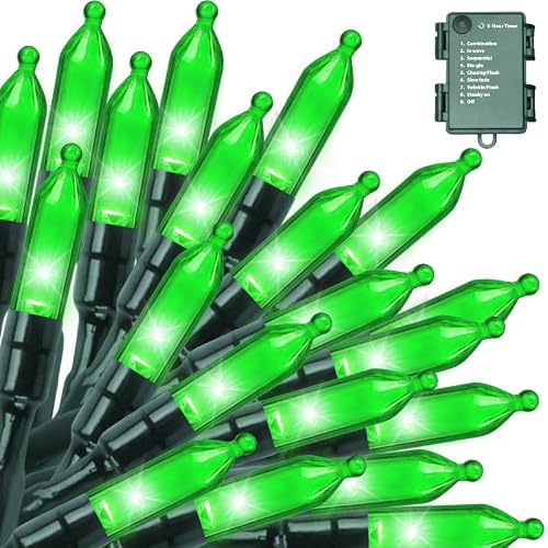 LAMPHOME 50 LED St Patricks Day Mini String Light, Green16 FT Outdoor Christmas Lights with 9 Modes & 6 Hour Timer, Waterproof Battery Operated for Indoor Outdoor Patio Garden Party Tree Decoration