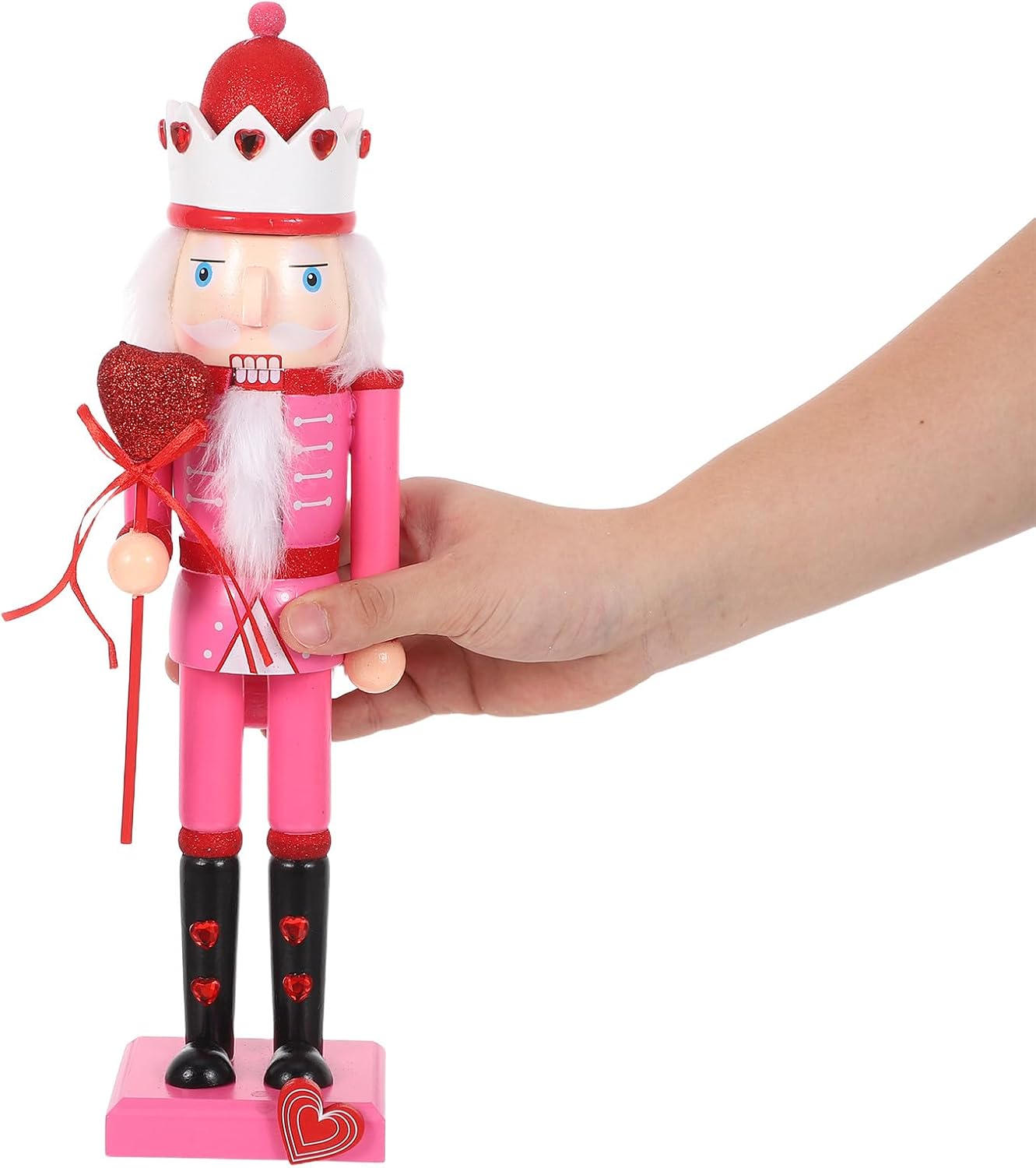 GLEAVI Valentine's Day 37cm Nutcracker Soldier - Handcrafted Wood Pink Nutcracker Soldier Figure Desktop Decor Traditional for Festive Seasonal Mantel and Christmas Decoration