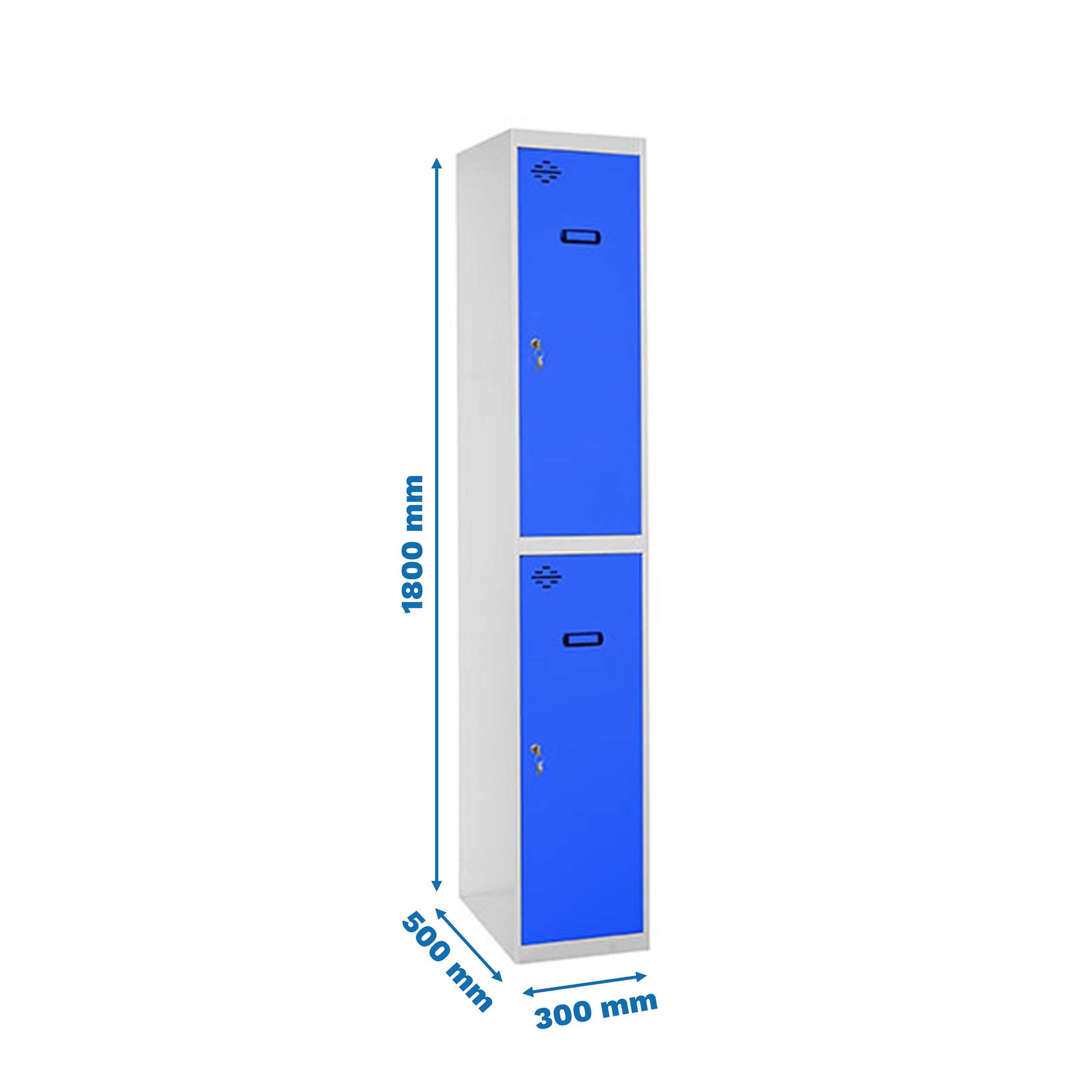 Simon Rack Taquillas Vestuario Metalicas, 2 Puerta, Incluye Llave, 1800x300x500 mm, Gris/Azul - Simonlocker