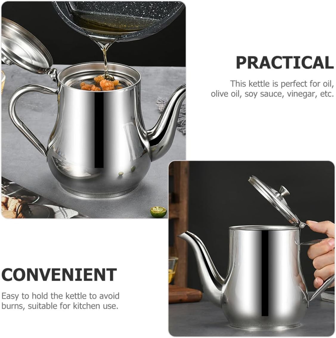 Multi-function Stainless Steel Oil and Soy Sauce Dispenser Bottle 1500ml Reusable Kitchen Accessory with Filter for Home Cooking