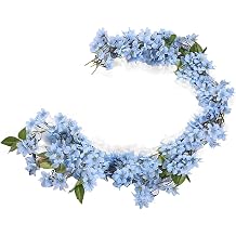 2 Pcs Cherry Blossom Artificial Flowers, Artificial Plant Rattan 5.7FT Hanging Vine Artificial Flower Garland, for Home Garden Party Wedding Decor Blue