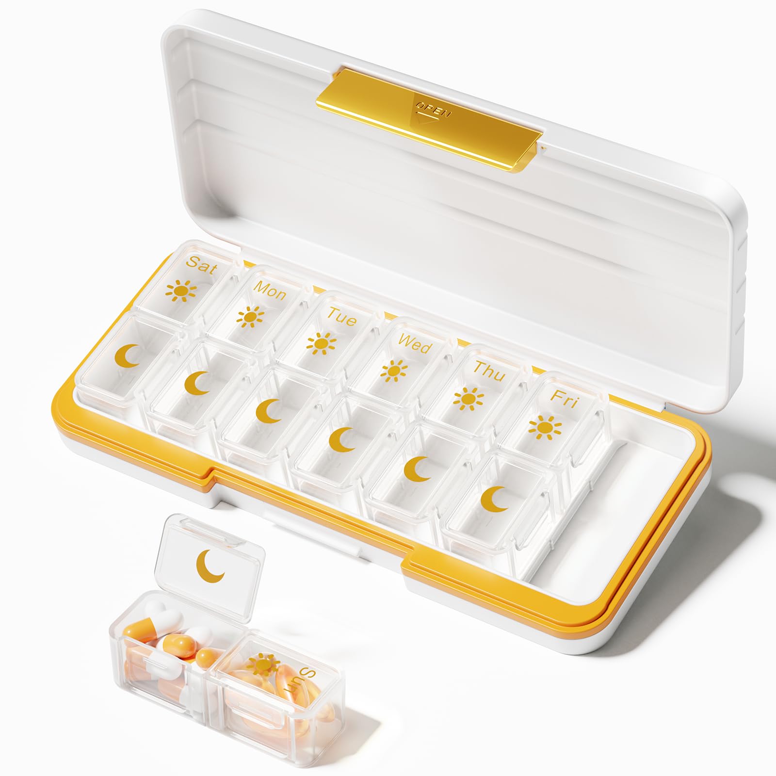 ZoksiAm Pm Pill Organizer 7 Day, Weekly Pill Box 2 Times a Day, Medicine Pill Organizer with Separate Compartment, Travel Pill Case Dispenser Portable for Vitamins, Fish Oils, Medicines(White)