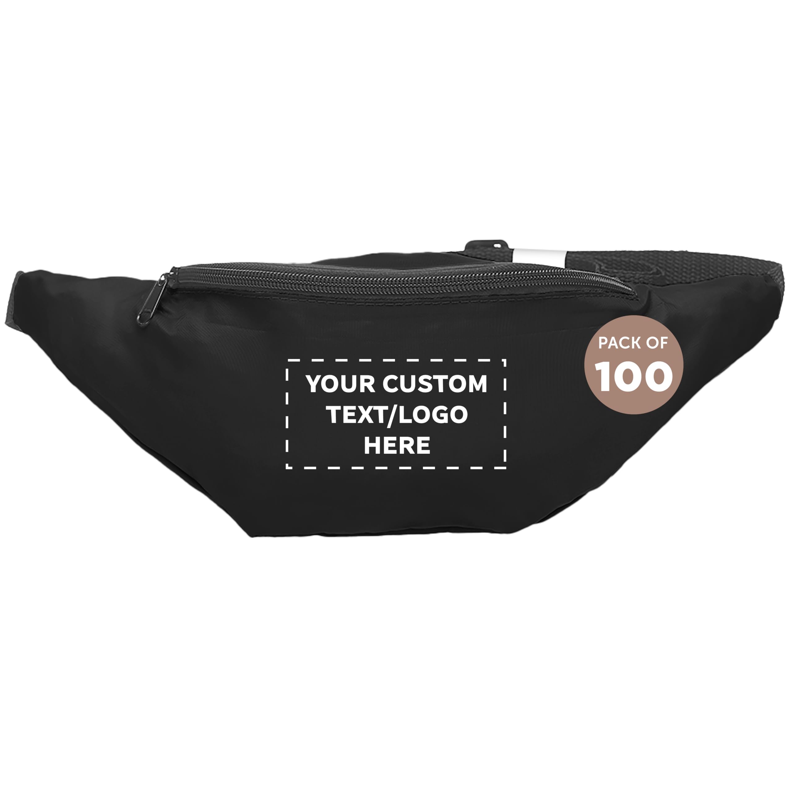 DISCOUNT PROMOS Custom Basic Polyester Fanny Packs Set of 100, Personalized Bulk Pack - Perfect for Outdoor Events And For Everyday Use - Black