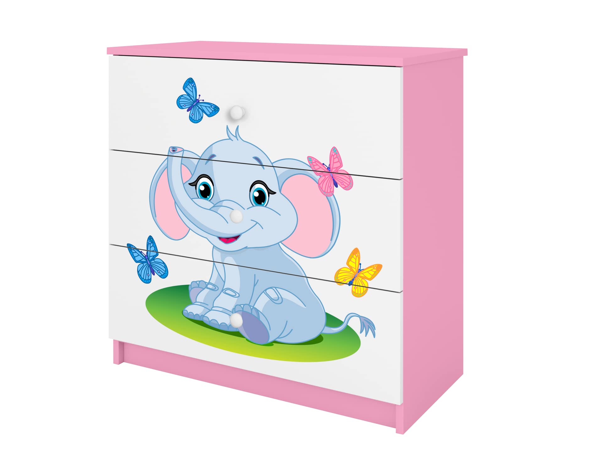 Générique Babydream Kommode – Elefant – aus Spanplatten 81 x 41 x 80,5 cm, 3 Schubladen, Farbe Puderrosa