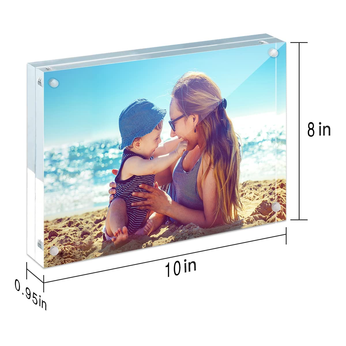 HELPLEX Acrylic Frame, 8x10 Size, 2 Pack 24mm Thicker Frame, Clear Frame Double-Sided, Magnetic Frame, Free Standing Desktop Display Stand Acrylic Frames