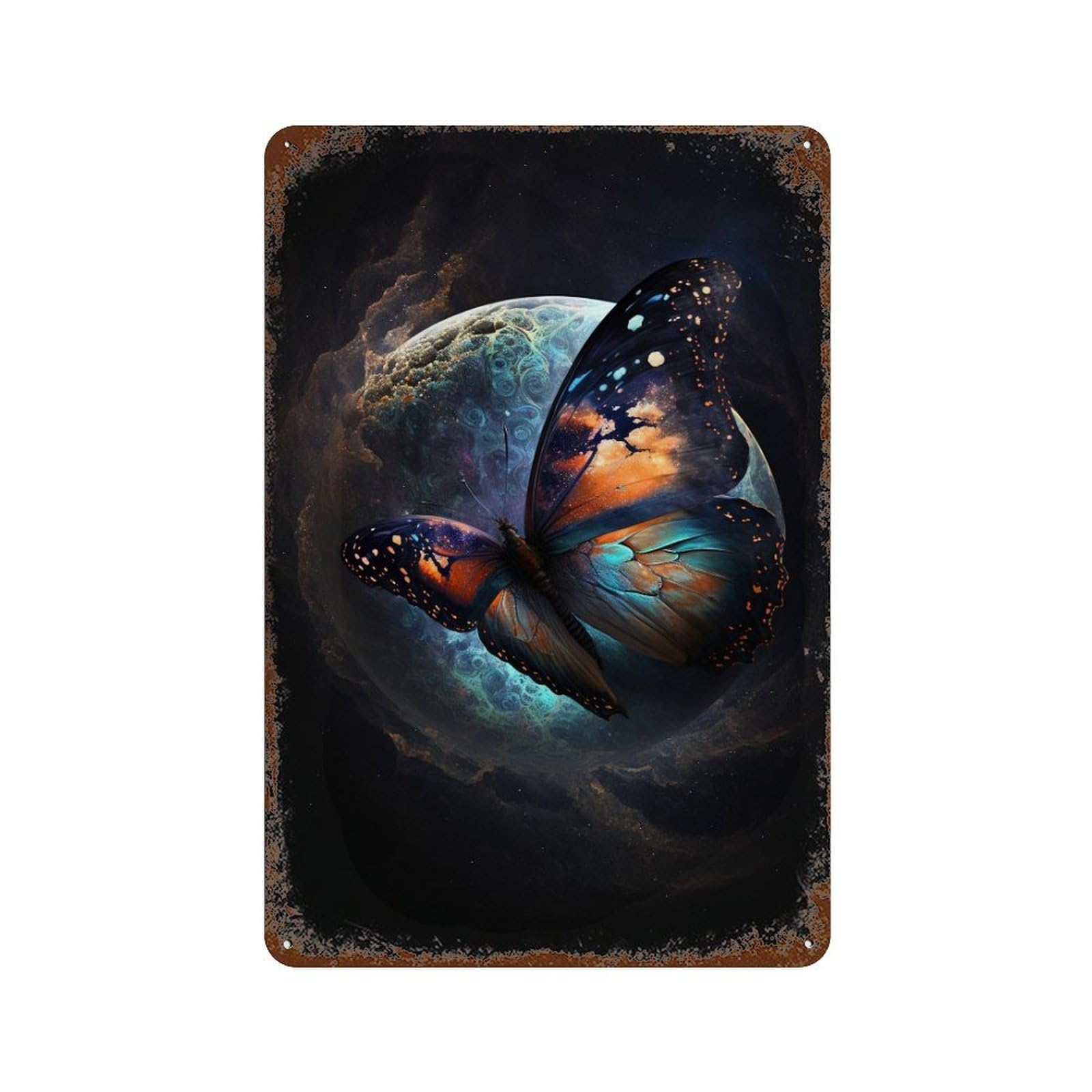 Cosmic Butterfly Art Print-3 11.8"x7.9" Vintage Rust Metal Sign, Shabby Chic Decor for Cafe, Home Bar And Lounge Decor