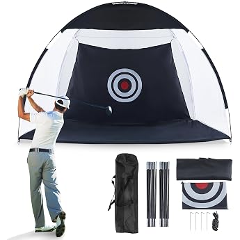 CLIPOP Golf Impact Net with Swing Training Goals and Carry Bag 10 x 7 Feet Golf Net Includes 1 Golf Mat Golf Practice Net Golf Practice Net for Backyard Driving