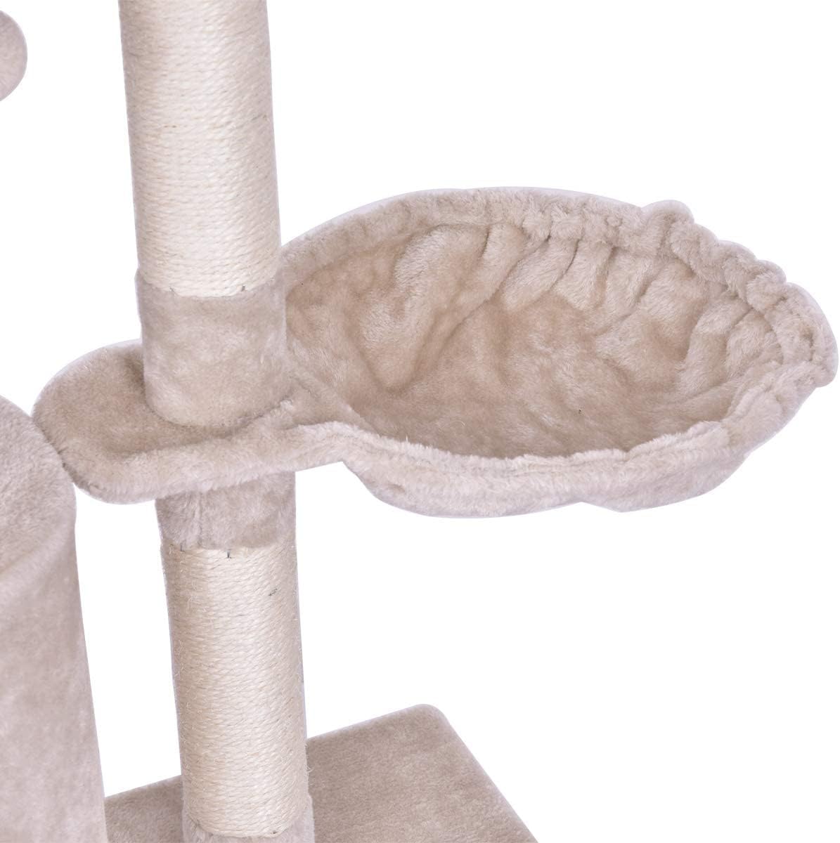 S AFSTAR 56 Inch Cat Tree Tower Condo, Multi-Level Cat Furniture Activity Center with Cat Scratching Posts, Climbing Ladder, Round House Cat Condo for Kittens Kitty Pet (Beige)