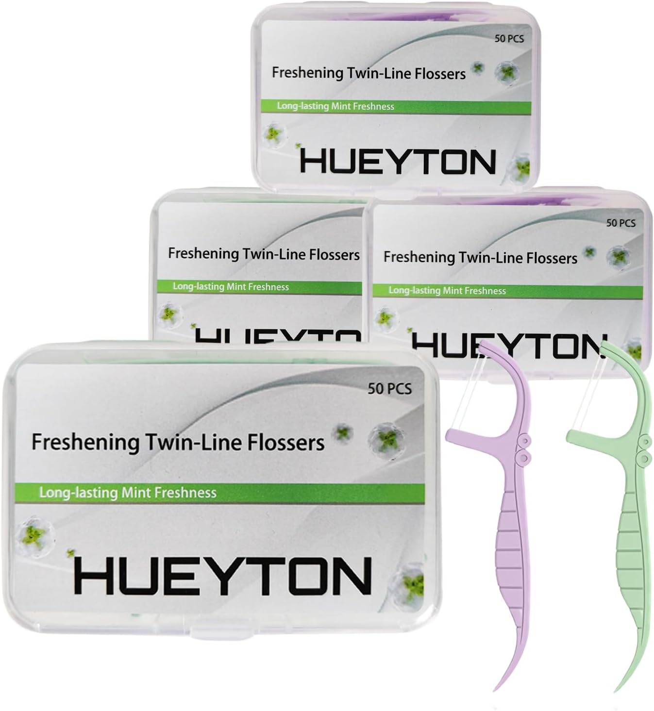 Dental Floss Picks – 200 Count (4 Boxes of 50) Twin-Line Adult Floss Refill Pack Floss Picks Travel Oral Care Kit Cleaning Tool for Teeth